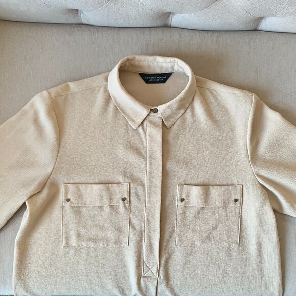 Dorothry Perkins Beige Collar ¾ Length Sleeve Blouse Corpcore Siren Minimalist - Picture 5 of 14
